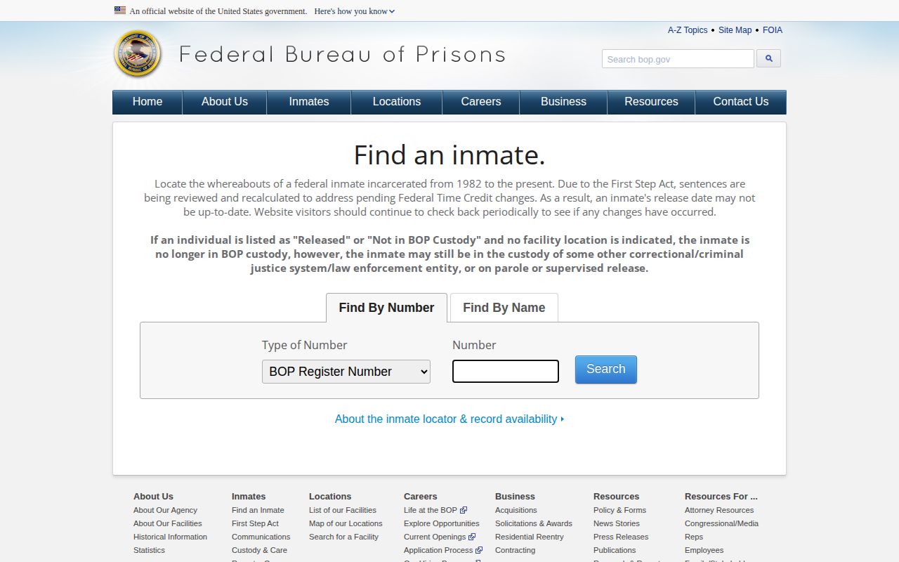 Federal BOP release locator used for Henry County federal cases